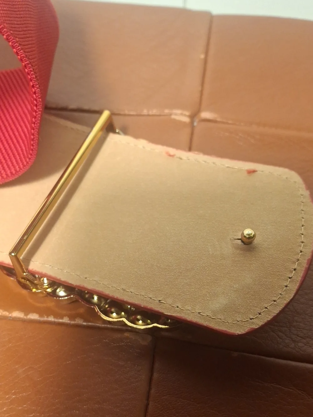 GG Pearl-Embellished Red Stretch Waist Belt